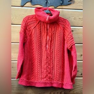 ANTHROPOLOGIE Oversized, bright orange, cable-knit, half-zip, slouchy sweater.
